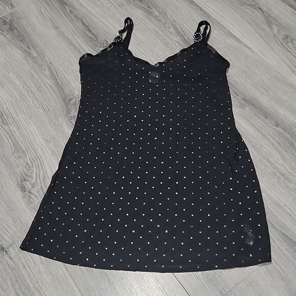 GuC Black Sheer w/Glitter Polka Dot Sexy Slip Dress - Picture 1 of 7